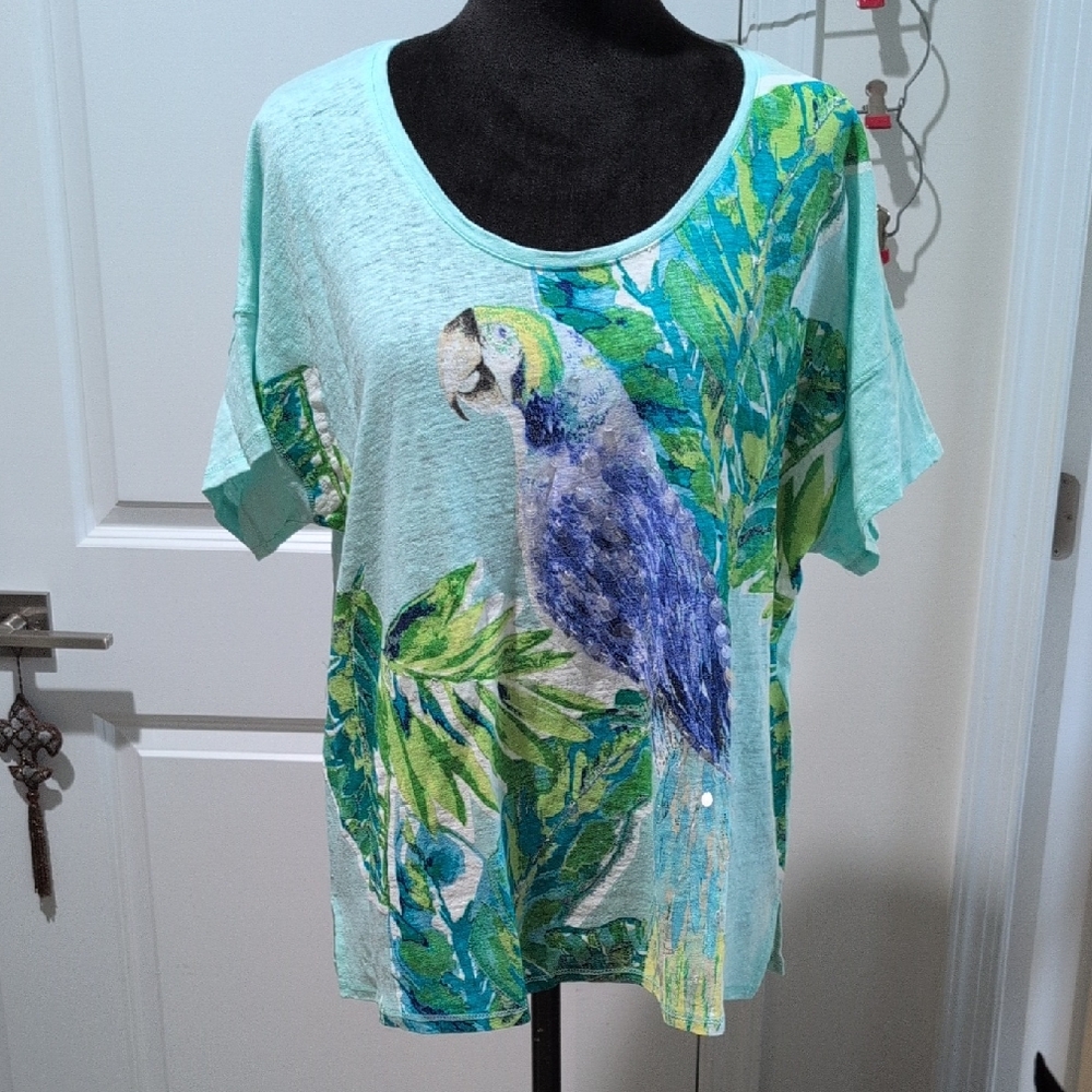 Chico New Sequin Parrot Linen Tee